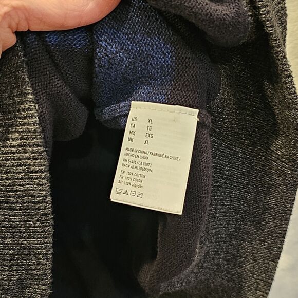 AMERICAN EAGLE Sweater Pullover Crewneck Cotton Navy Black Wide Stripe Men's XL - Picture 6 of 8